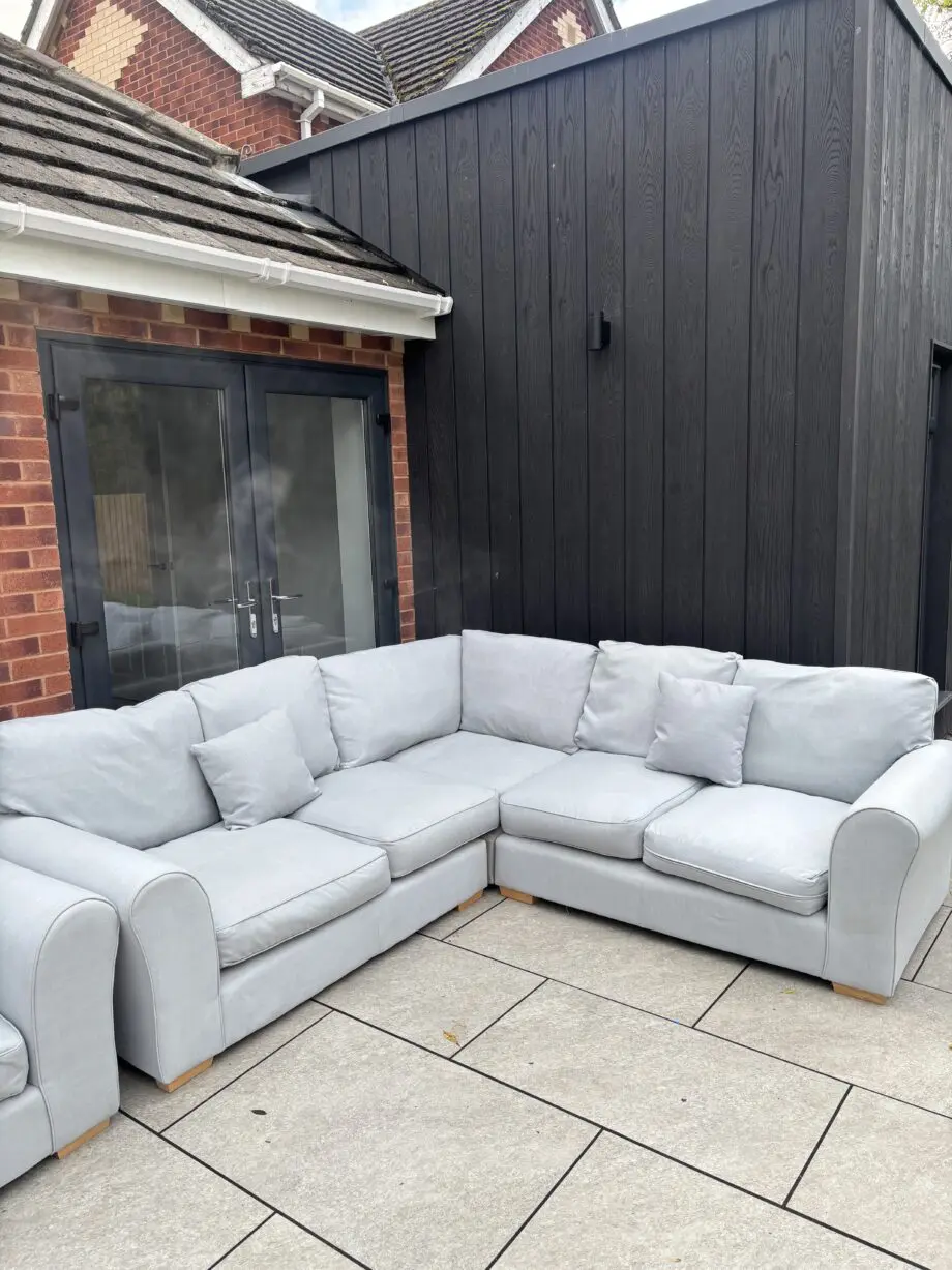 LIGHT BLUE CORNER SOFA AND ARMCHAIR