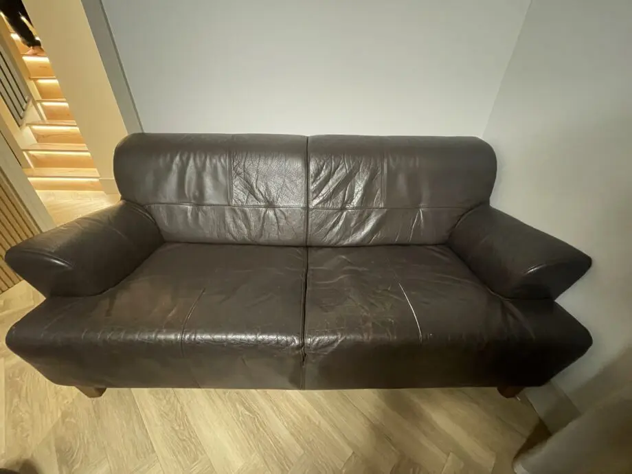 Two Brown Genuine Leather 3-Seater Sofas – Comfortable & Stylish