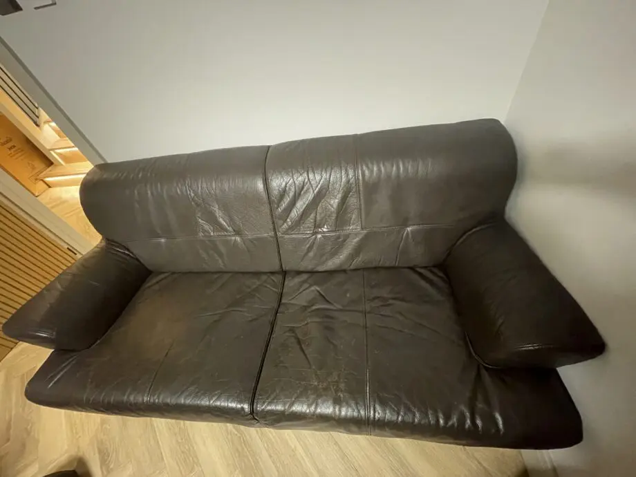Two Brown Genuine Leather 3-Seater Sofas – Comfortable & Stylish