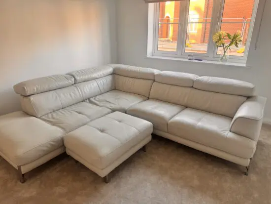 Leather Corner Sofa and Footstool (260x235x95)