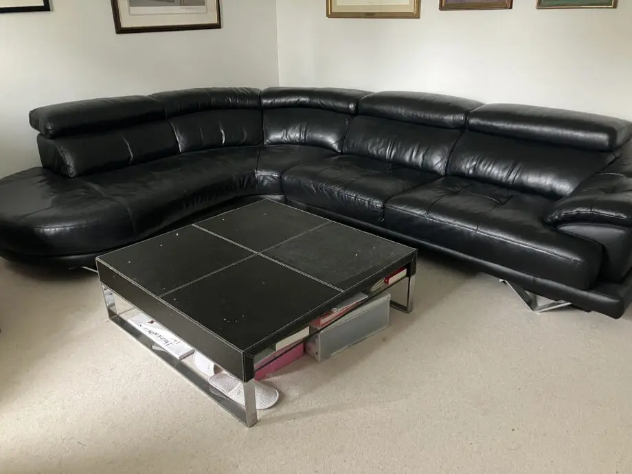 Fabulous. Large Black Leather L Shaped Setee