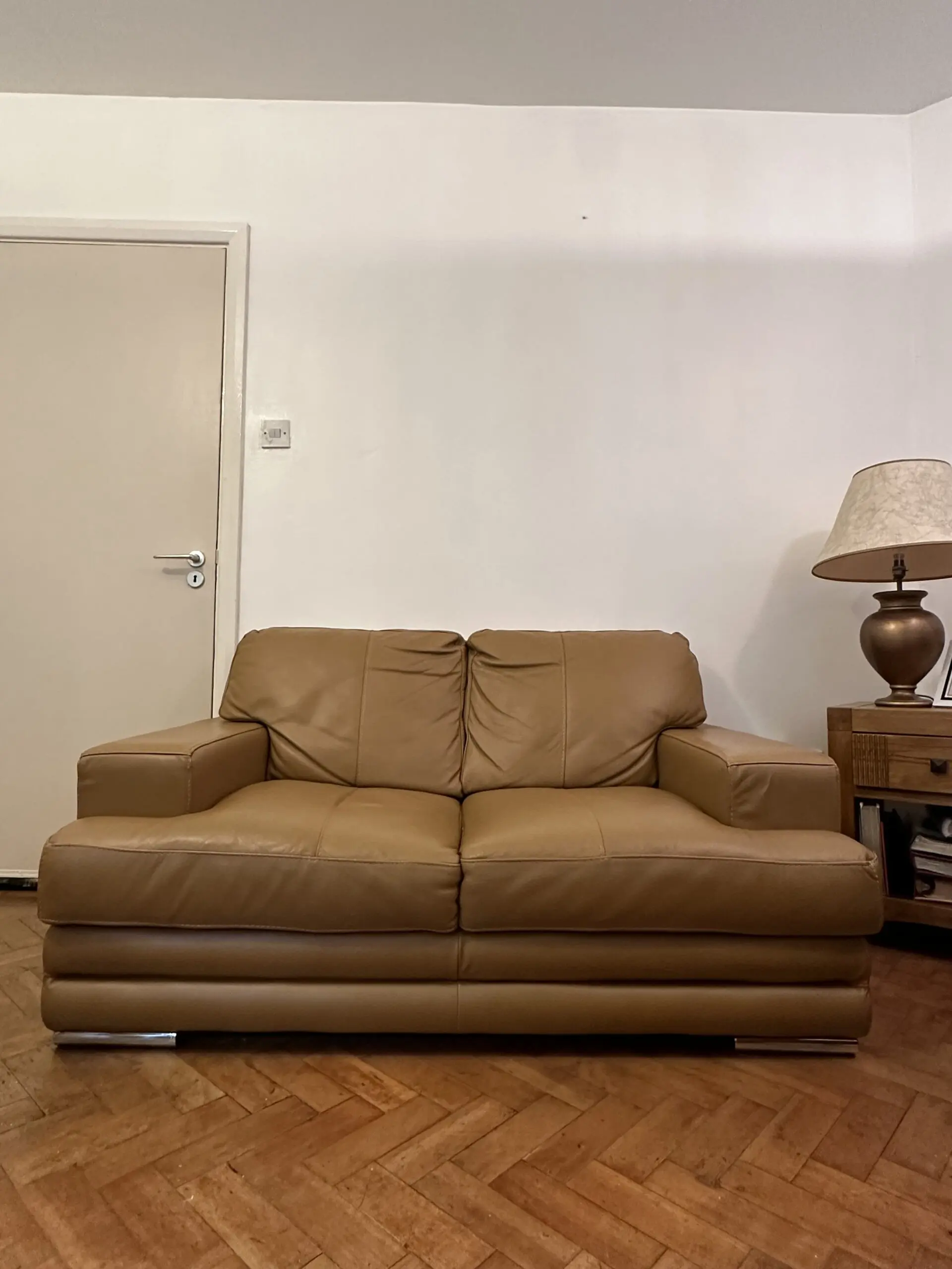 Set of 2 DFS Modern Tan 2-Seated Leather Sofas