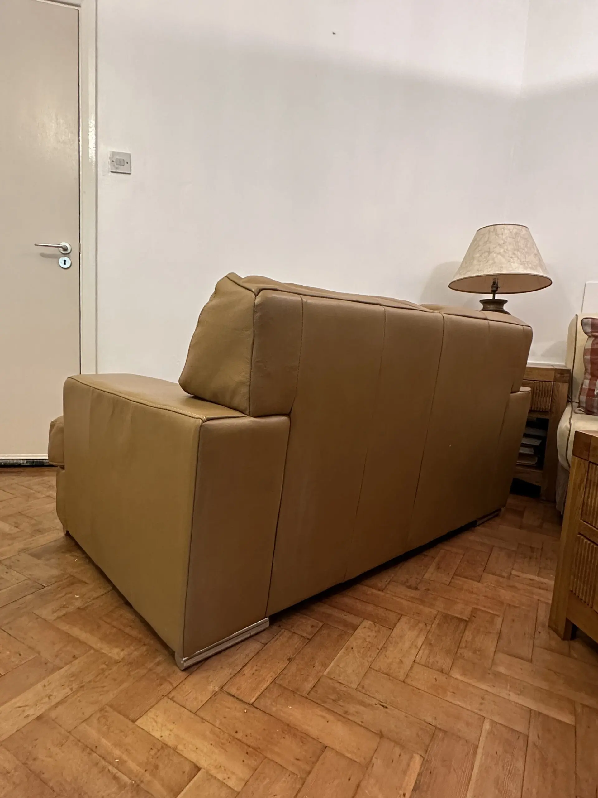 Set of 2 DFS Modern Tan 2-Seated Leather Sofas