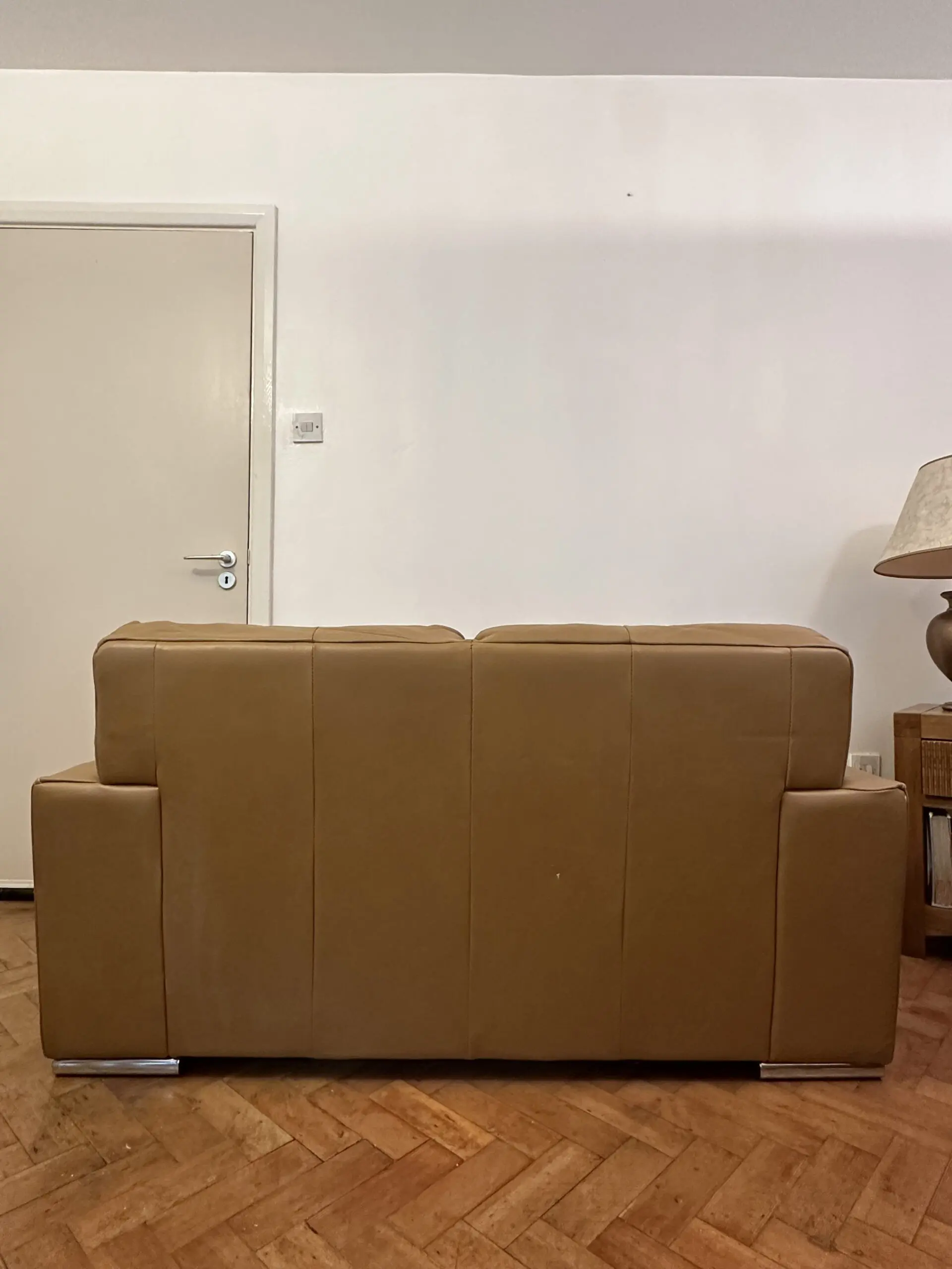 Set of 2 DFS Modern Tan 2-Seated Leather Sofas