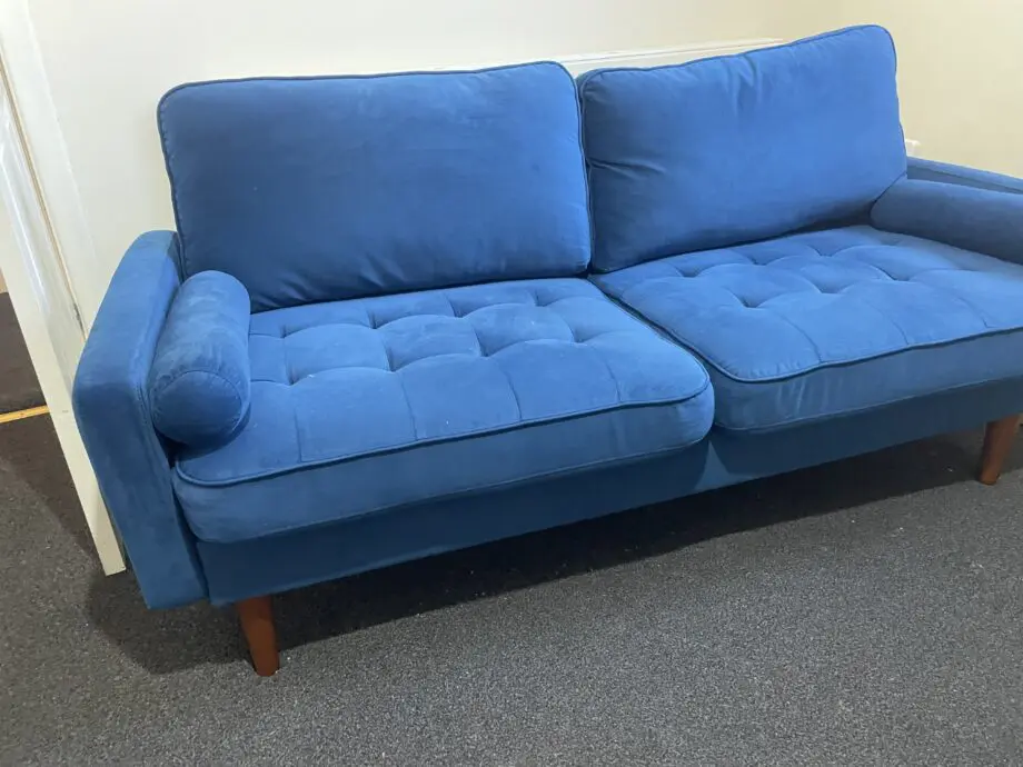 Modern Blue 2-Seater Velvet Sofa – Excellent Condition