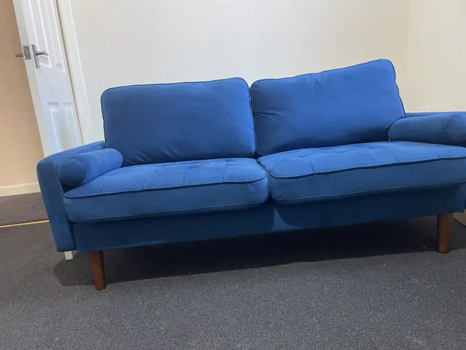 Modern Blue 2-Seater Velvet Sofa – Excellent Condition