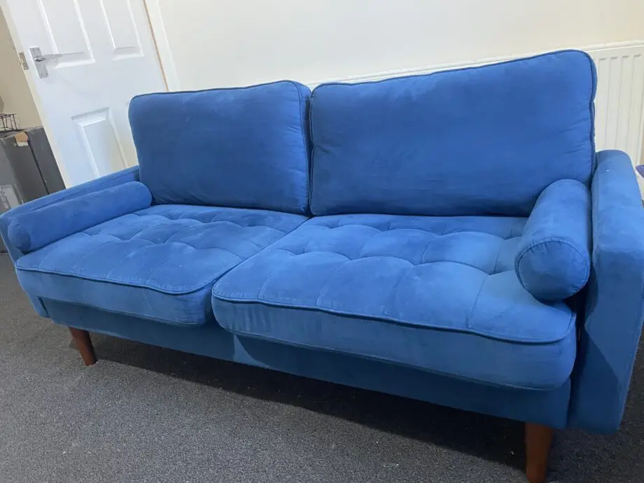 Modern Blue 2-Seater Velvet Sofa – Excellent Condition