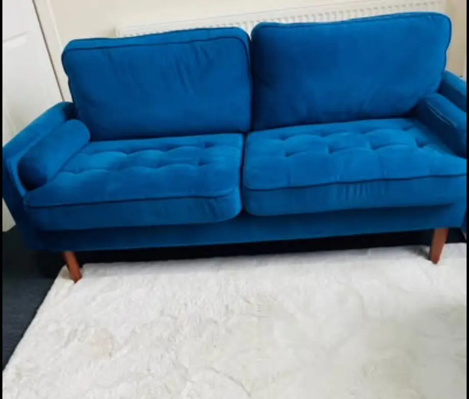Modern Blue 2-Seater Velvet Sofa – Excellent Condition