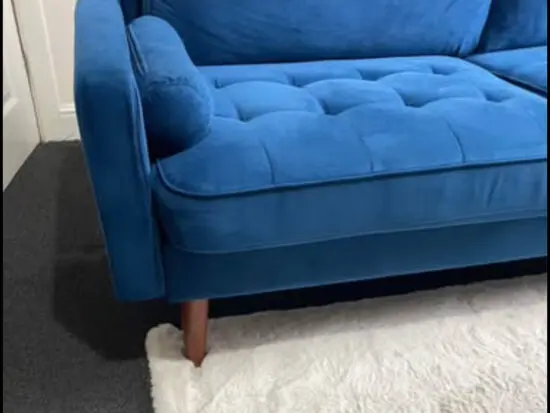 Modern Blue 2-Seater Velvet Sofa – Excellent Condition