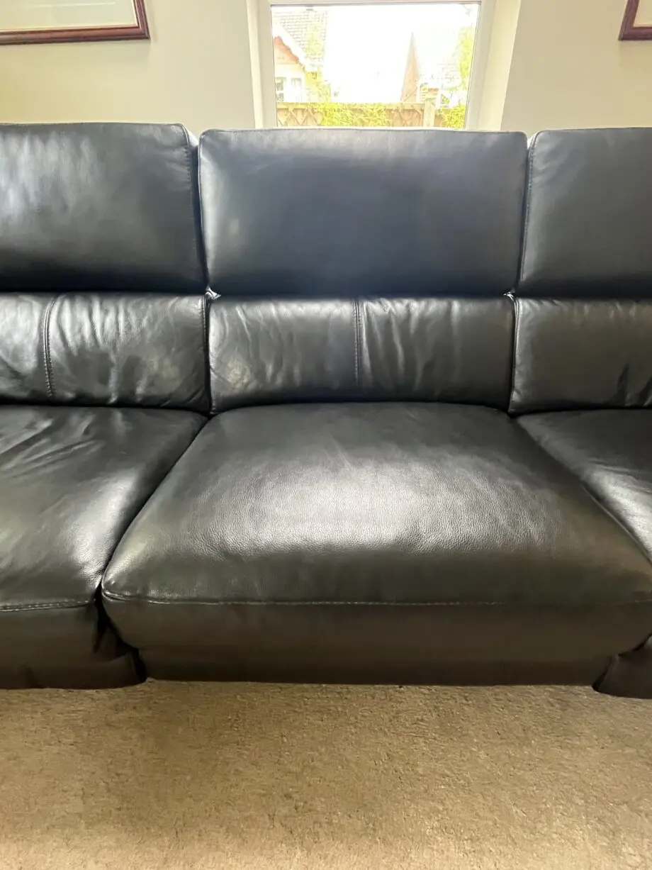 Large reclining 3 seater black leather sofa