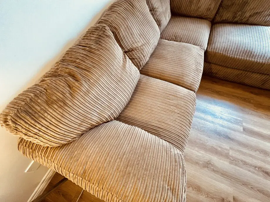 DFS Brown Corduroy Corner Sofa with Chaise Lounge