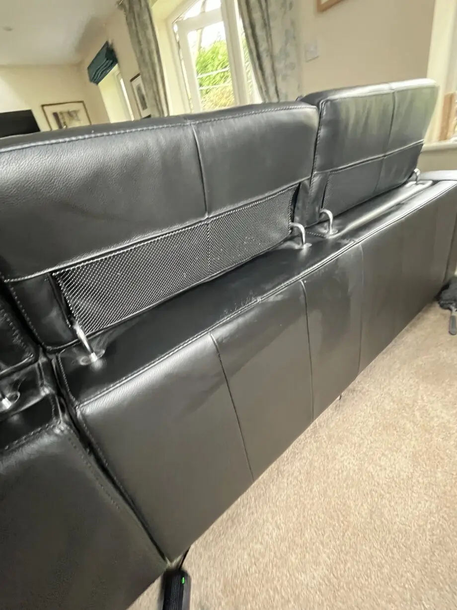 Large reclining 3 seater black leather sofa