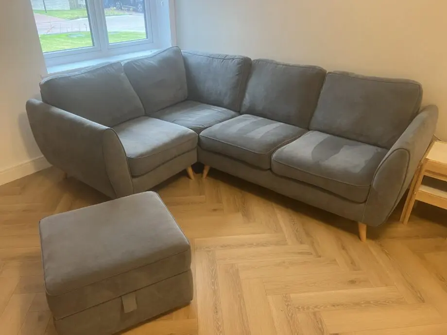 Dfs charcoal grey Aurora corner sofa and storage footstool