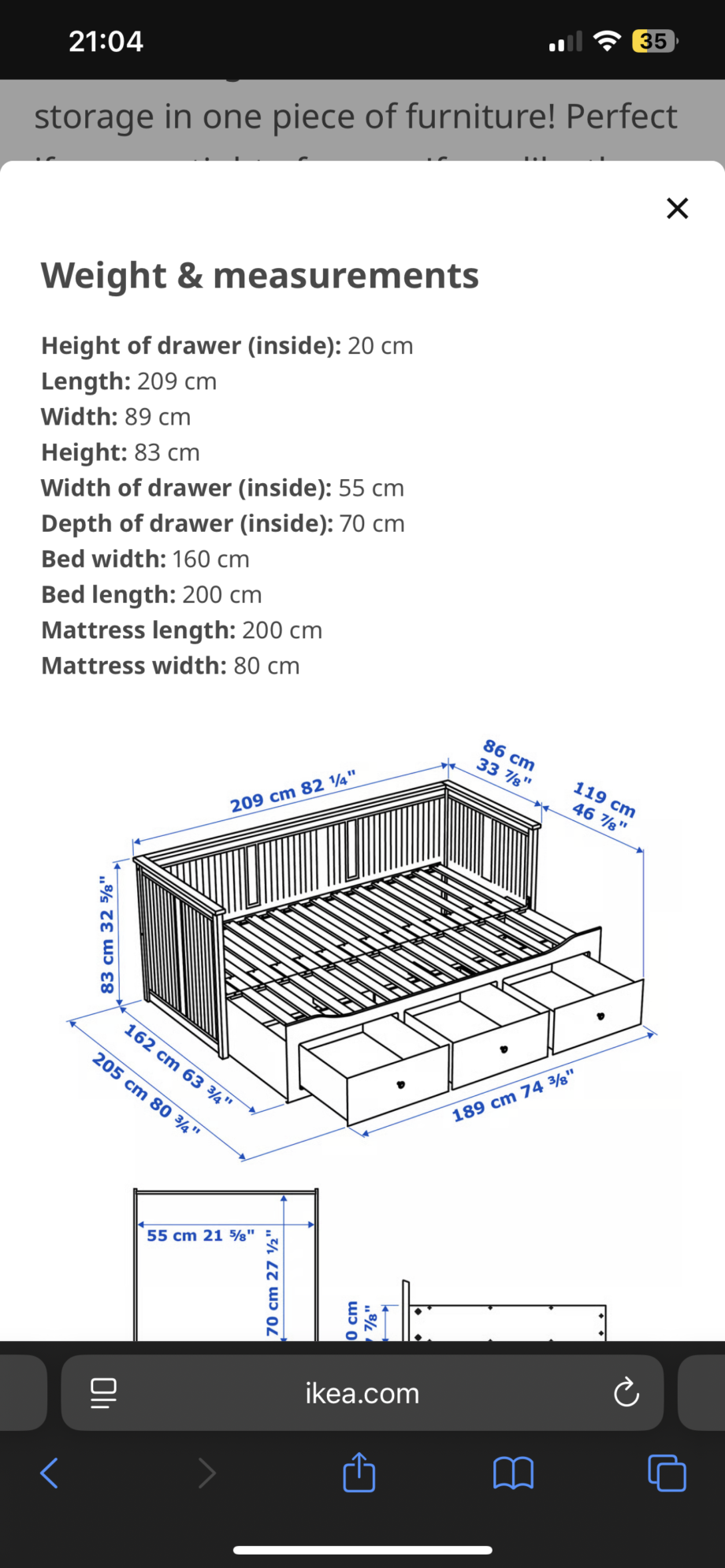 IKEA Hemnes white guest bed / day bed / sofa