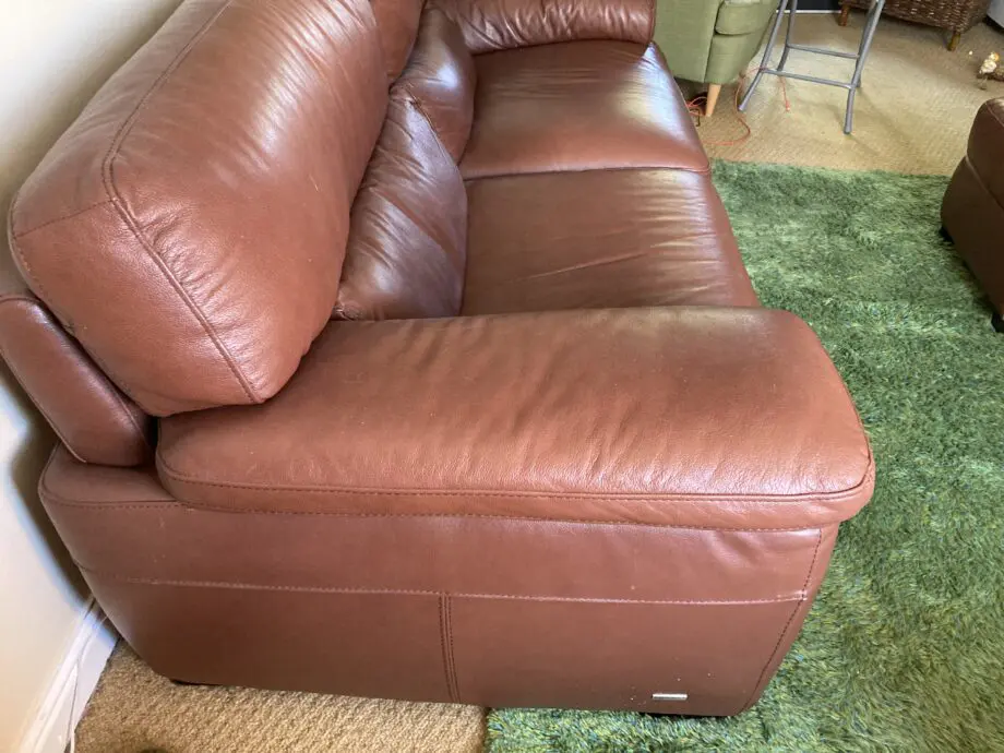 Cognac brown Italian leather sofa.