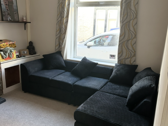 Debenhams Navy Blue Luxor Jumbo Cord Large 5 Seater Corner Sofa Long Right Hand Facing