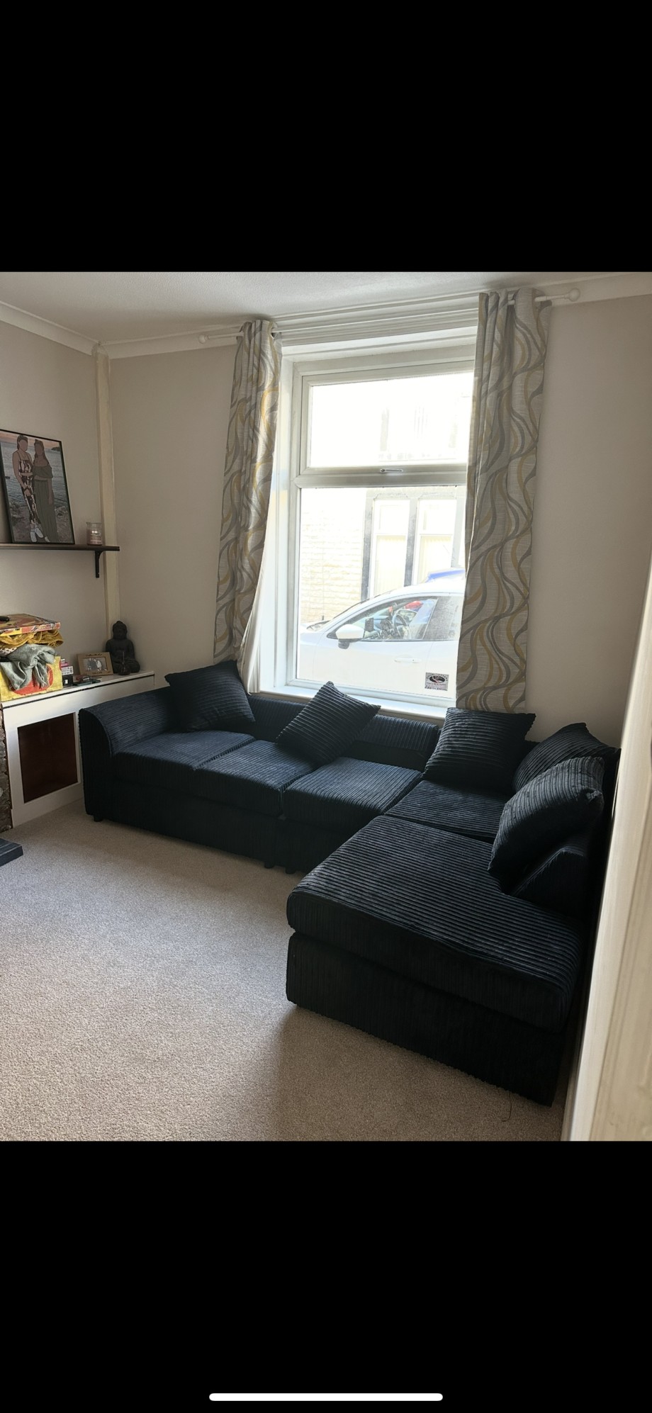 Debenhams Navy Blue Luxor Jumbo Cord Large 5 Seater Corner Sofa Long Right Hand Facing