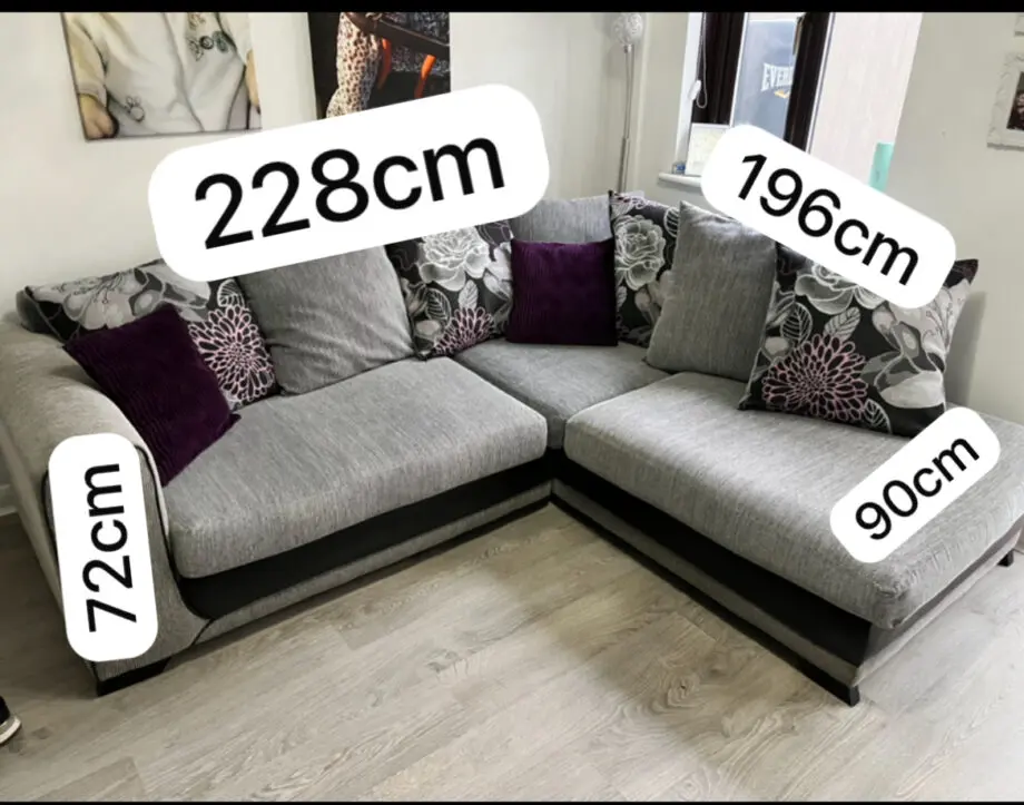 SCS Grey, black & purple Danni corner sofa with small cuddle chair