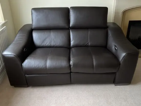 Furniture Village Brown Leather 2-Seater Power Reclining Sofa