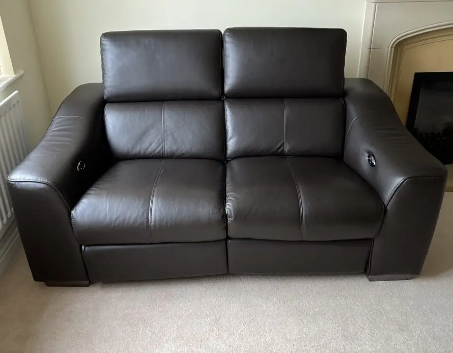 Furniture Village Brown Leather 2-Seater Power Reclining Sofa