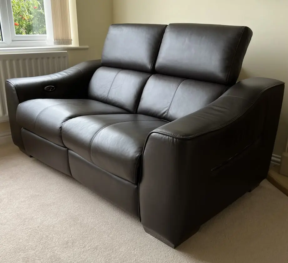 Furniture Village Brown Leather 2-Seater Power Reclining Sofa