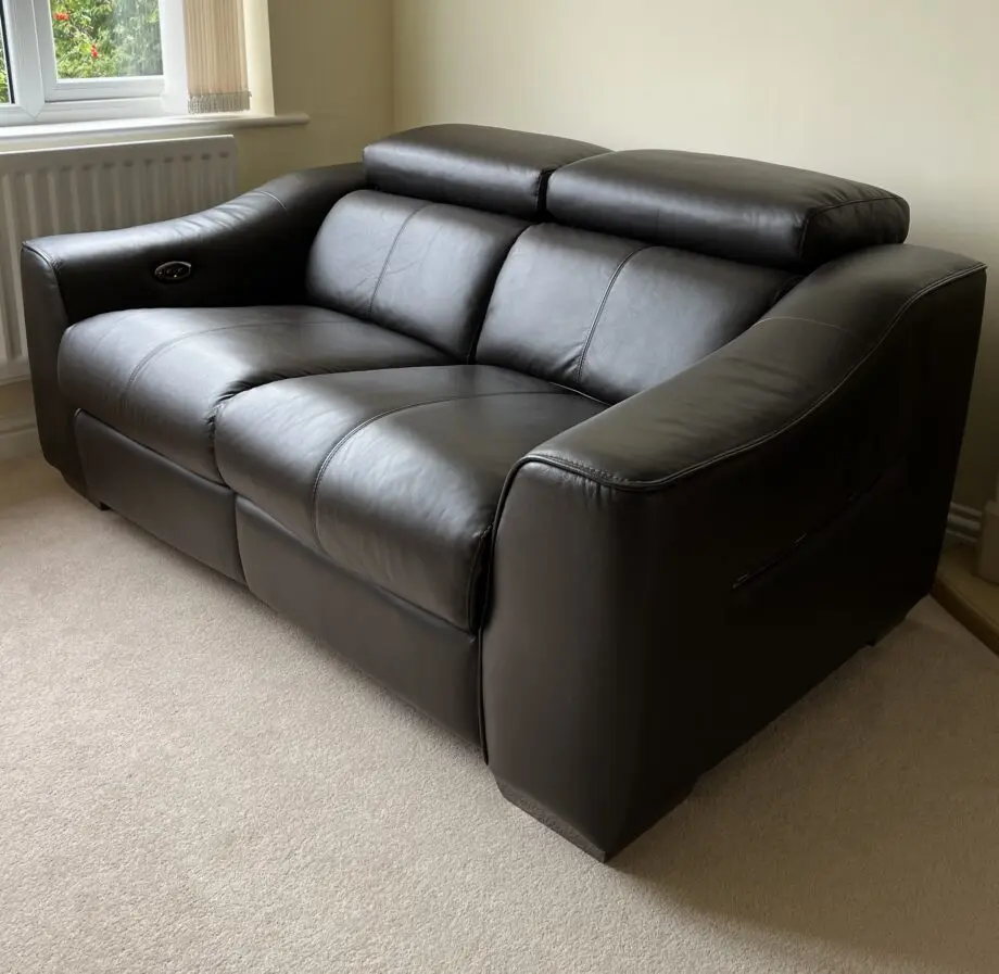 Furniture Village Brown Leather 2-Seater Power Reclining Sofa