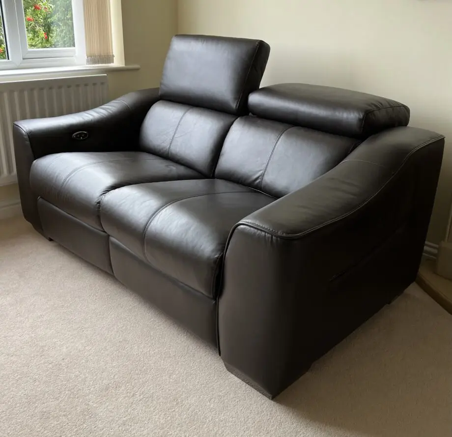 Furniture Village Brown Leather 2-Seater Power Reclining Sofa
