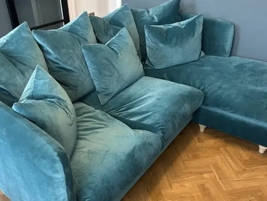 Large Podge Chaise Sofa in Real Teal clever velvet.