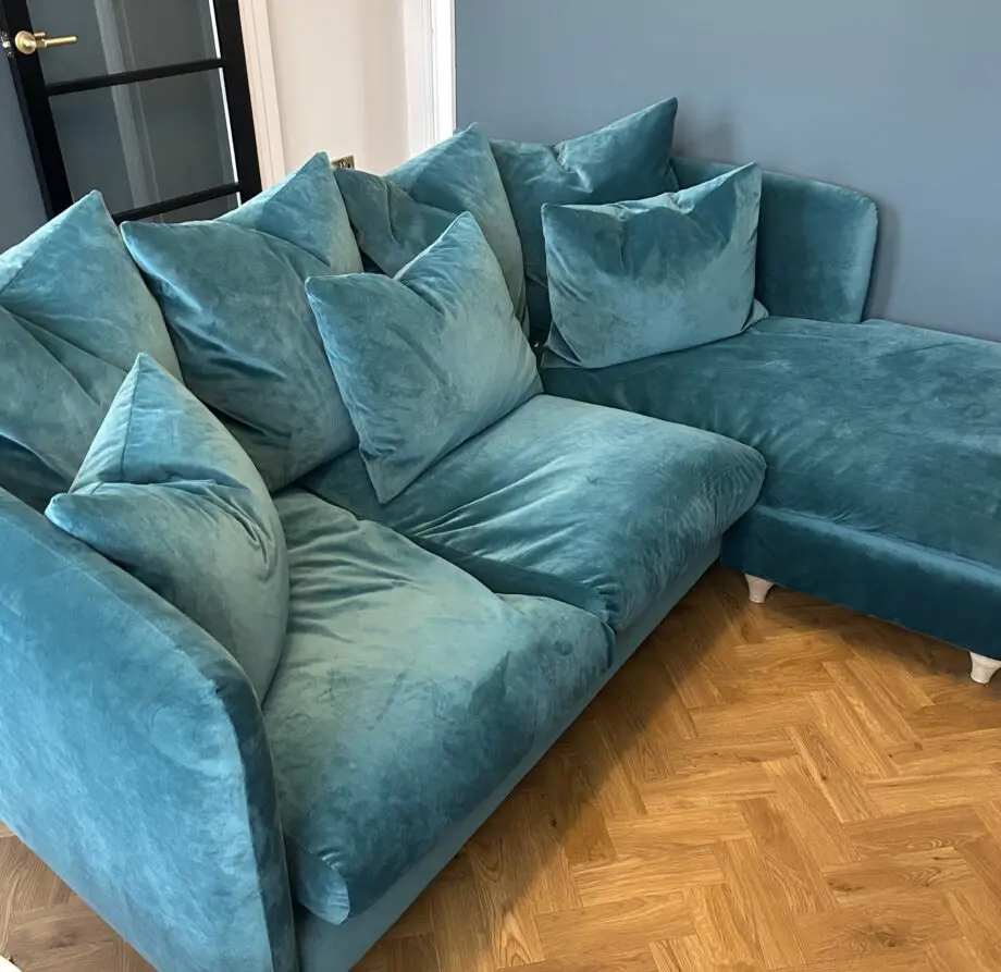Large Podge Chaise Sofa in Real Teal clever velvet.