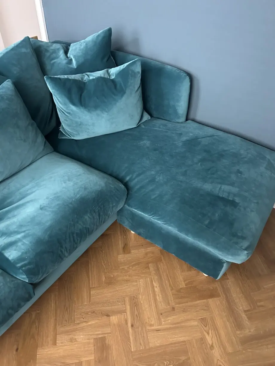 Large Podge Chaise Sofa in Real Teal clever velvet.