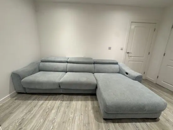 Furniture Village Elixir 2.5-Seater Chaise Sofa Bed – Excellent Condition, Baby Blue Fabric