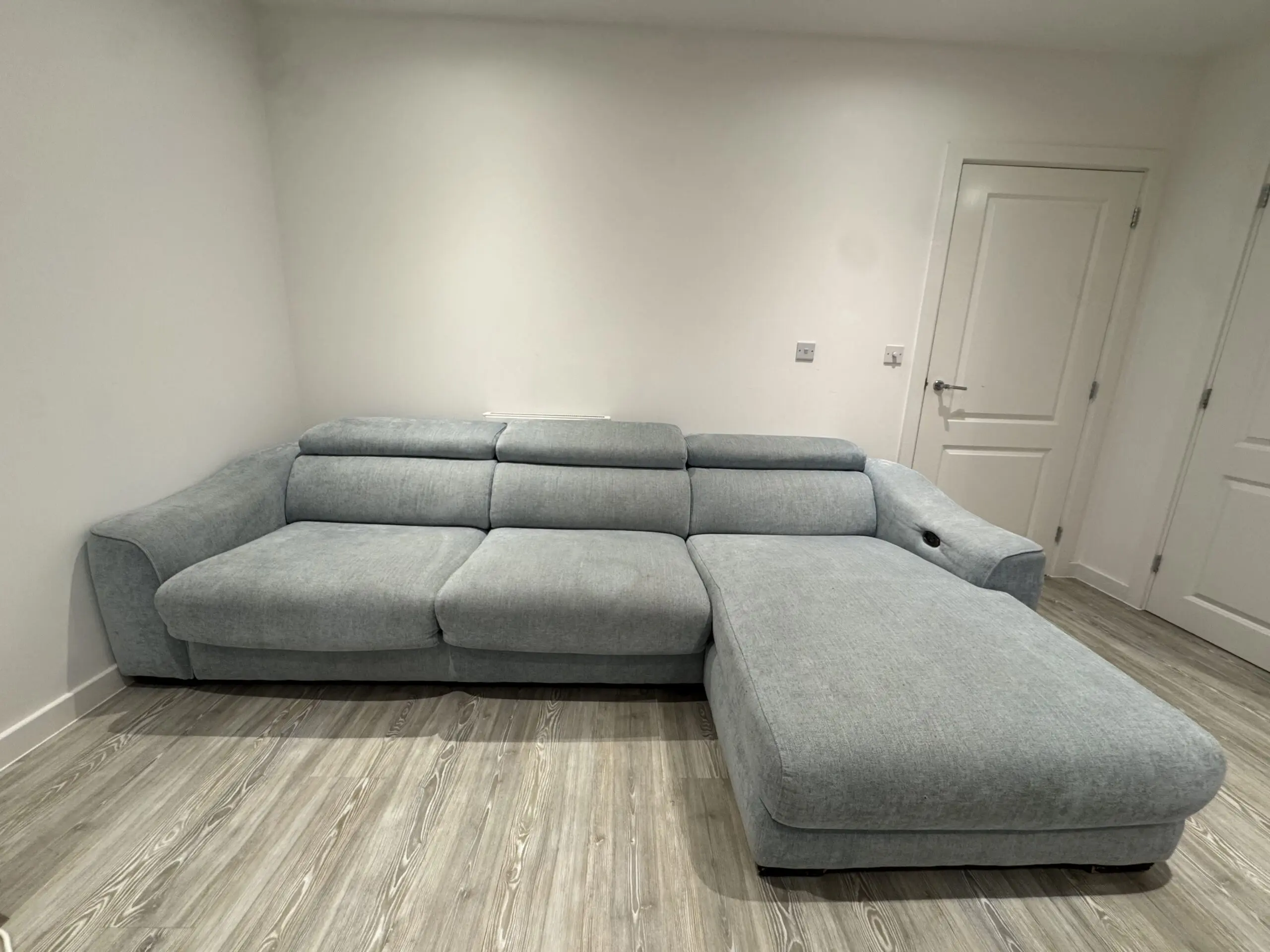 Furniture Village Elixir 2.5-Seater Chaise Sofa Bed – Excellent Condition, Baby Blue Fabric