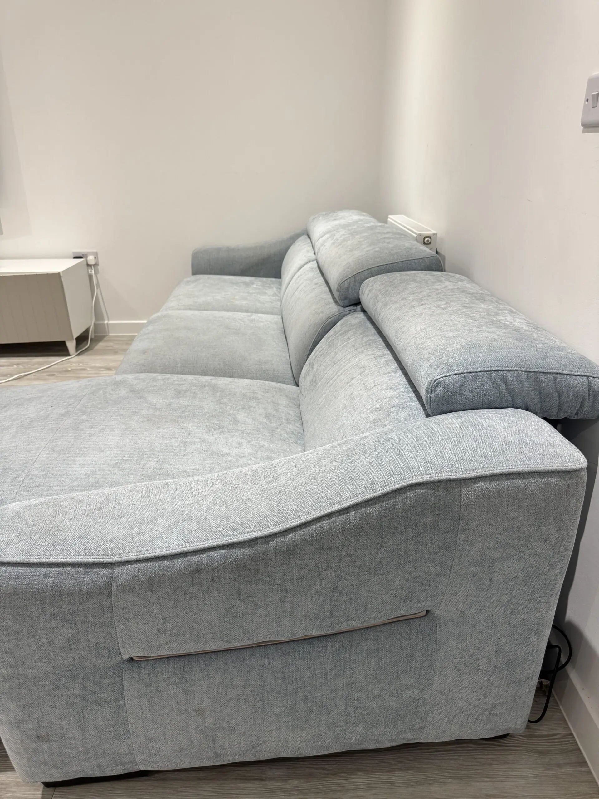 Furniture Village Elixir 2.5-Seater Chaise Sofa Bed – Excellent Condition, Baby Blue Fabric