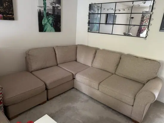 SCS L shaped sofa in beige with footstool
