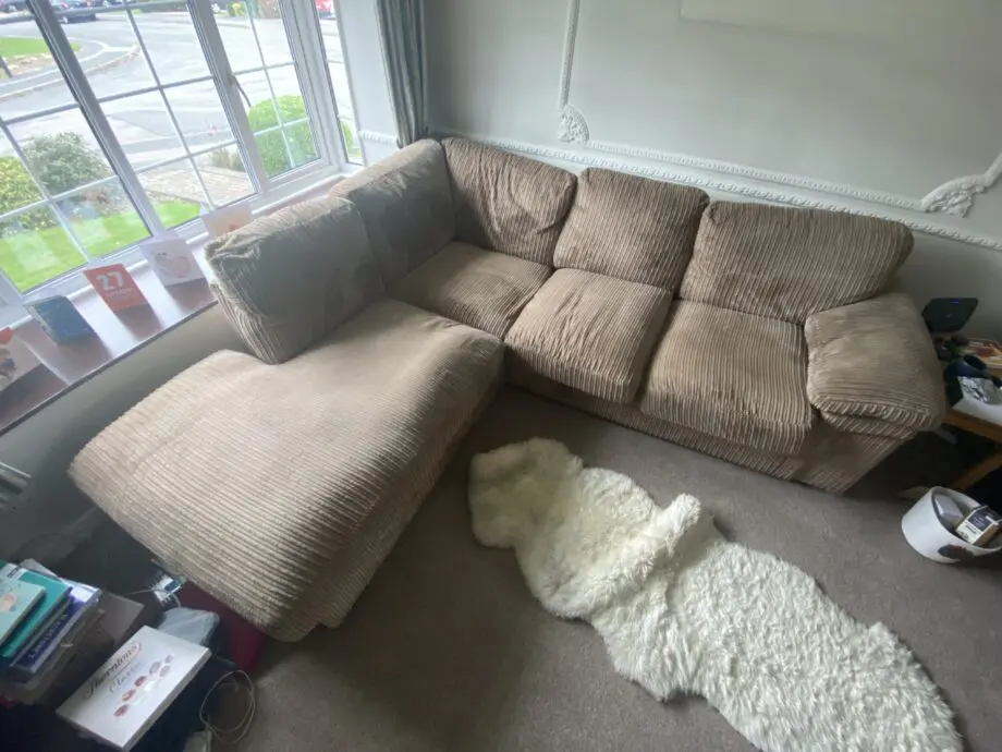Beige L corner sofa chenille
