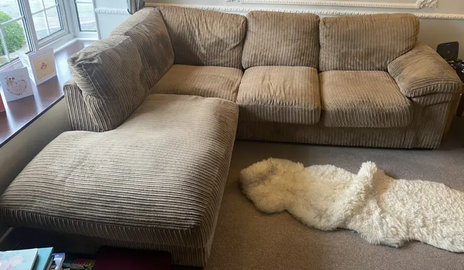 Beige L corner sofa chenille
