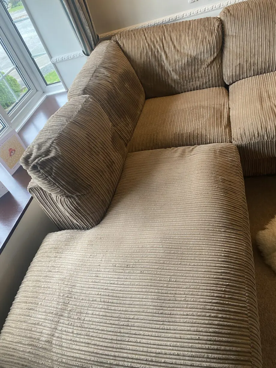 Beige L corner sofa chenille
