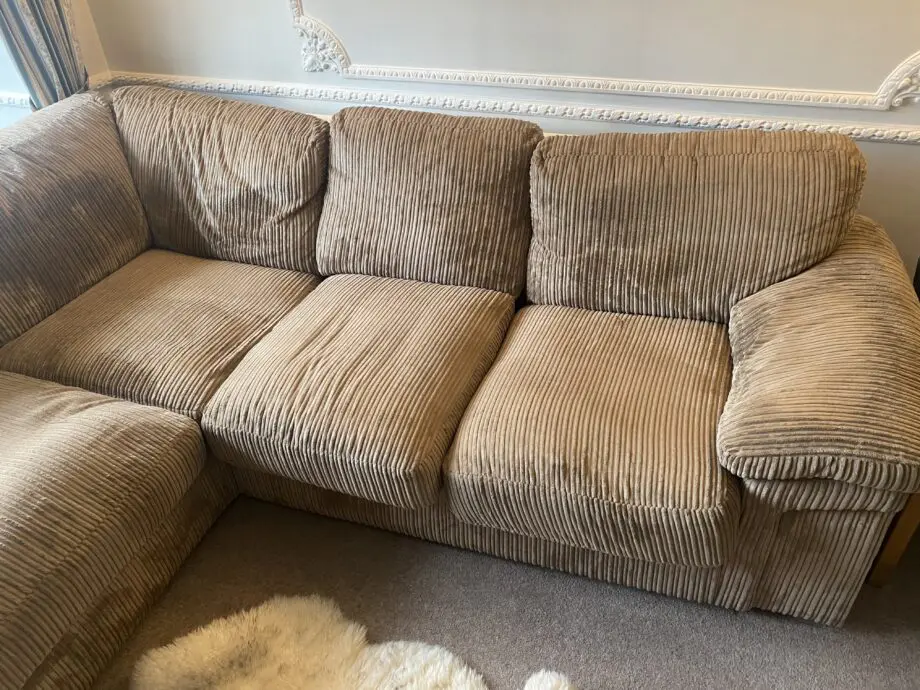 Beige L corner sofa chenille