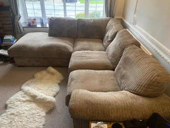 Beige L corner sofa chenille