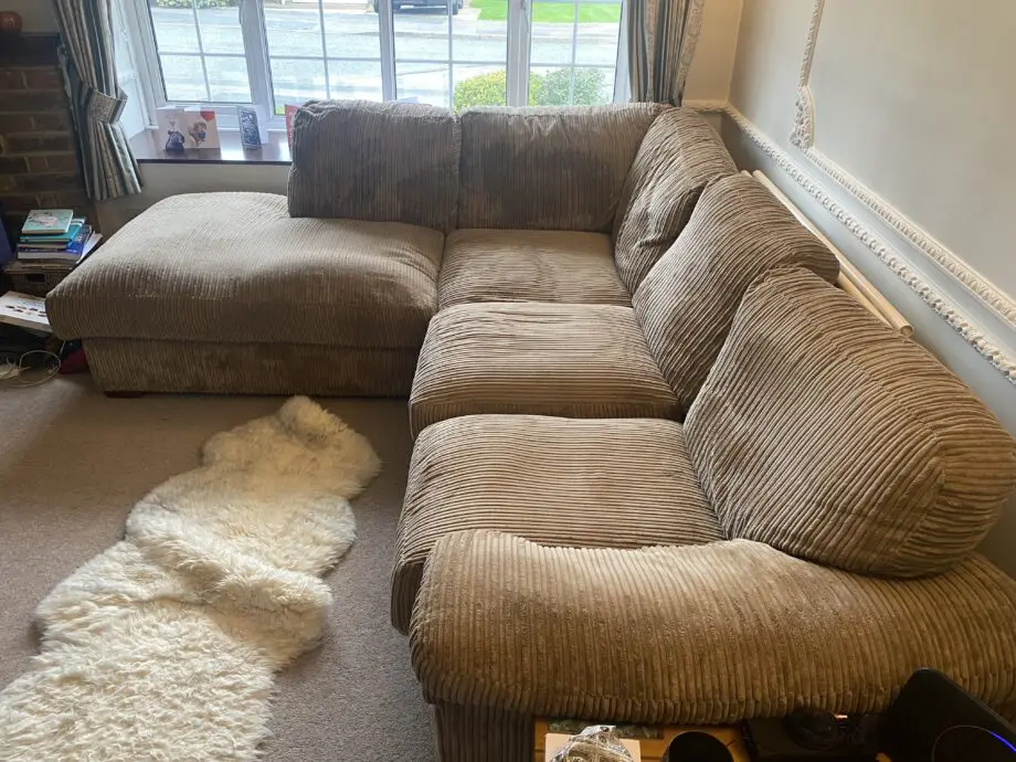 Beige L corner sofa chenille
