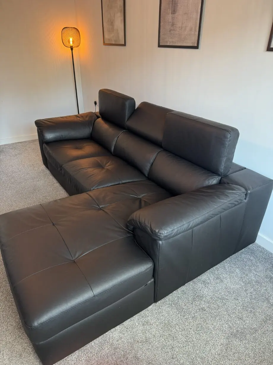 Brady 100% Premium Leather 3 Seater Right Hand Chaise Sofa in Black