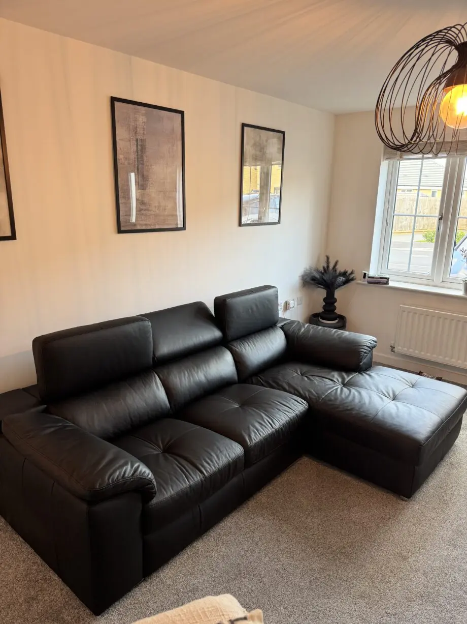 Brady 100% Premium Leather 3 Seater Right Hand Chaise Sofa in Black