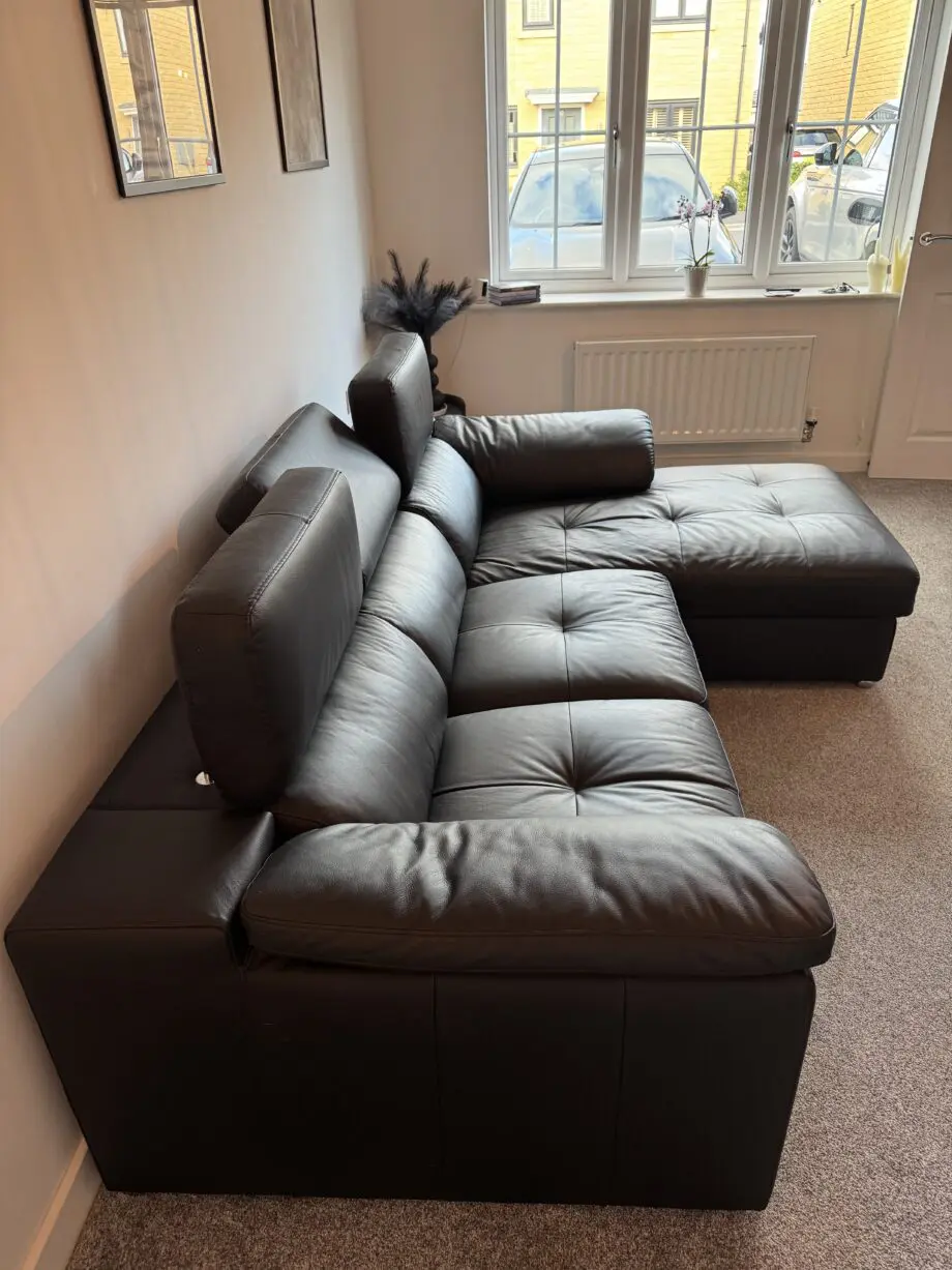 Brady 100% Premium Leather 3 Seater Right Hand Chaise Sofa in Black
