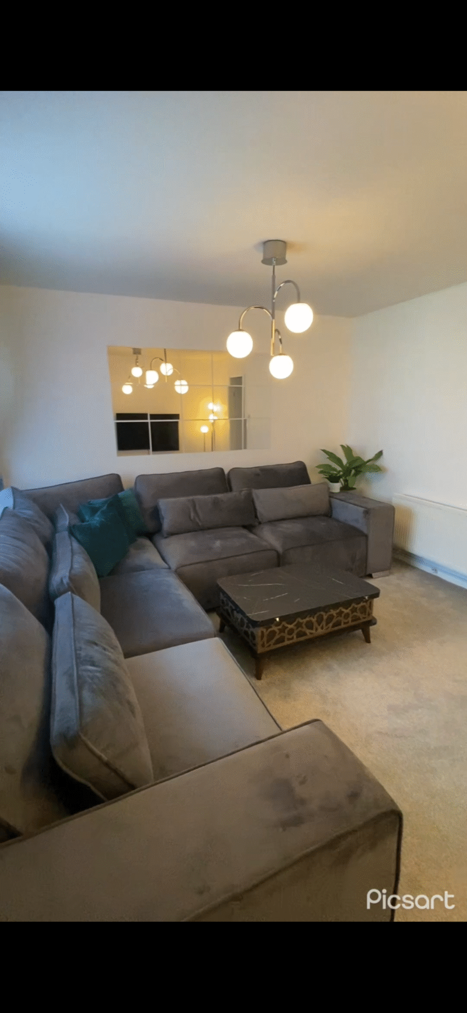 Large Grey Corner Sofa (Velvet/Chenille Fabric) – Excellent Condition