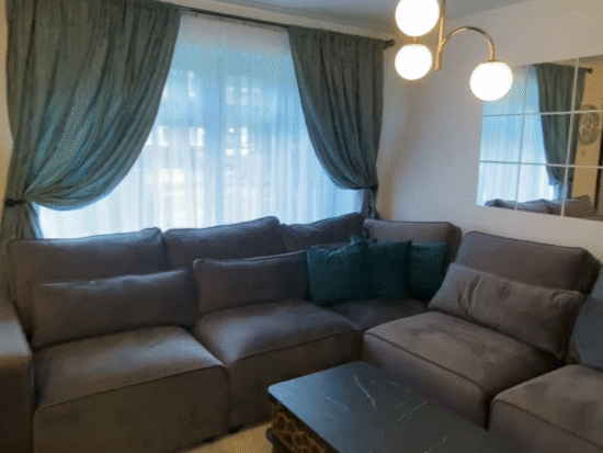 Large Grey Corner Sofa (Velvet/Chenille Fabric) – Excellent Condition