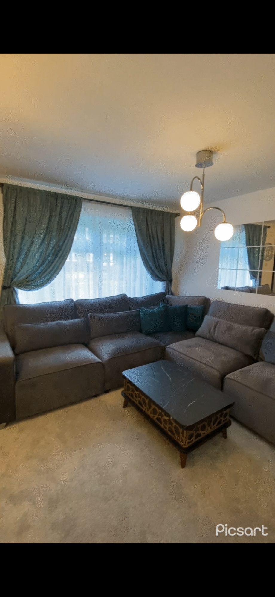 Large Grey Corner Sofa (Velvet/Chenille Fabric) – Excellent Condition