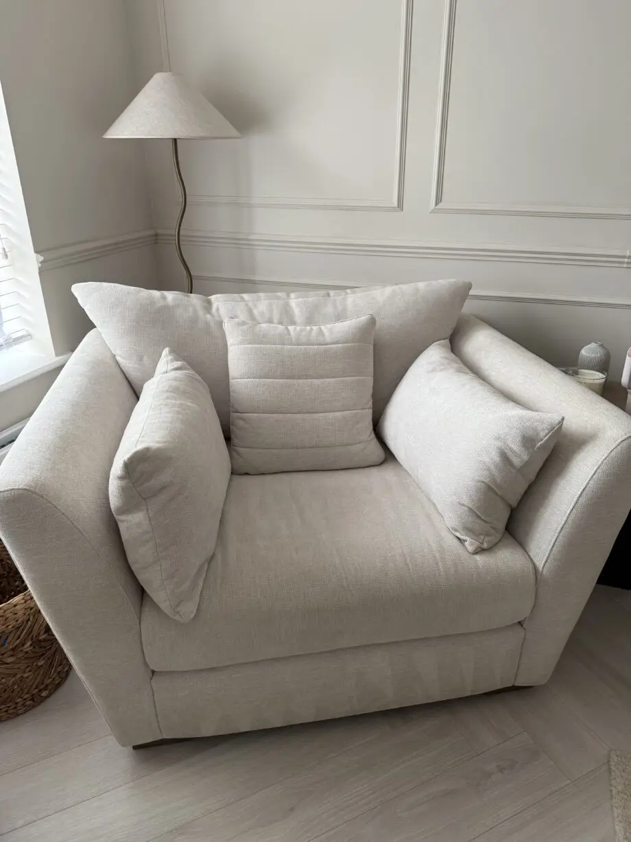Sofology Calista ivory chenille sofa and cuddle seat