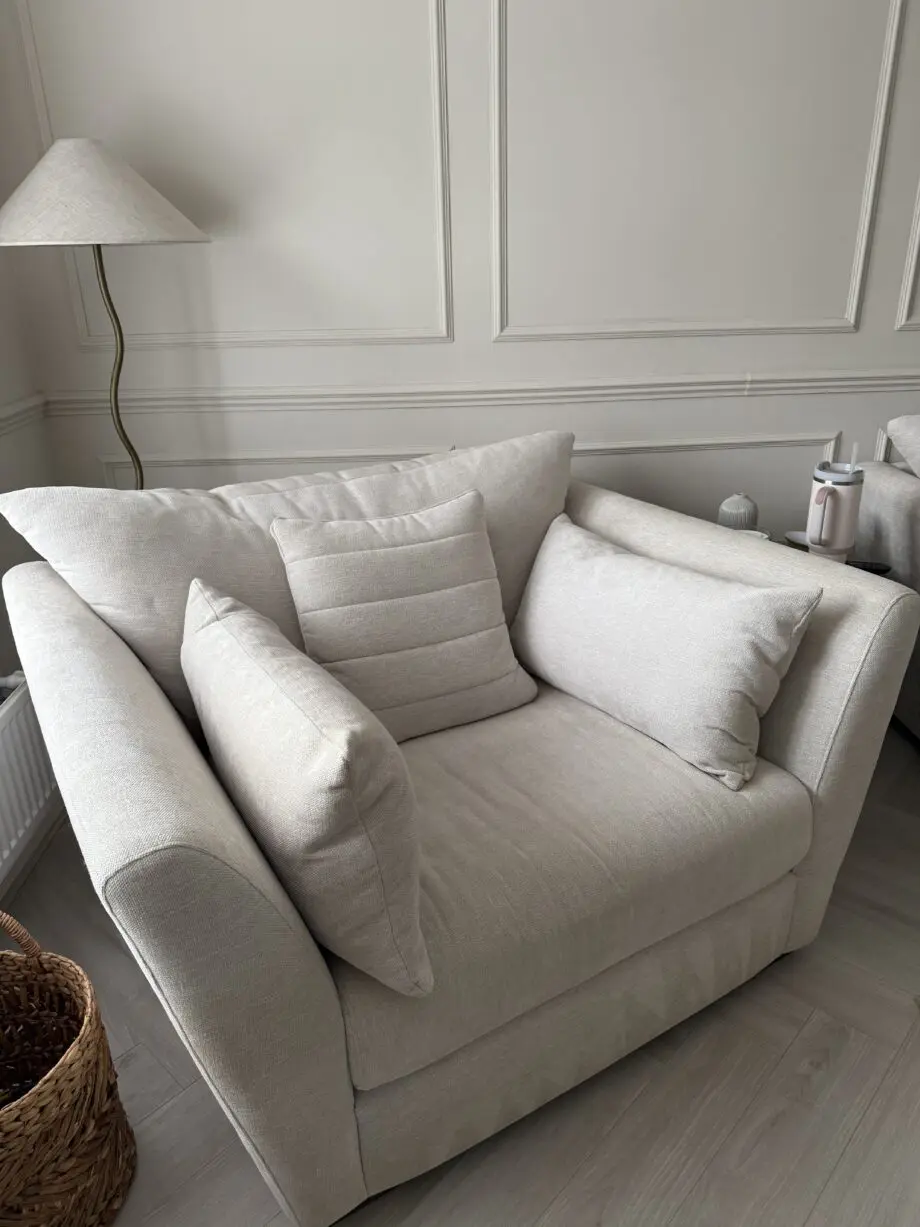 Sofology Calista ivory chenille sofa and cuddle seat