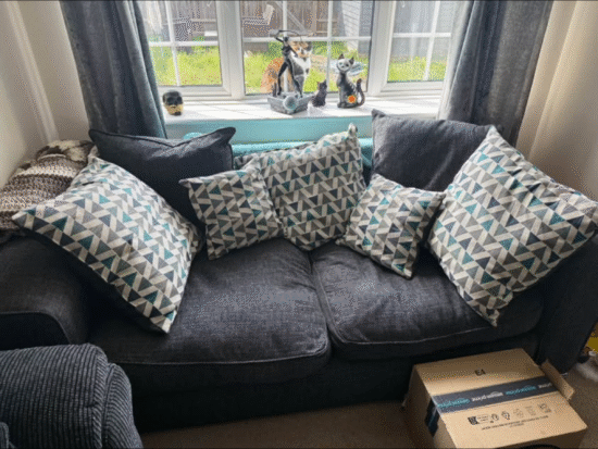 Grey 2 seater see scatter cushion sofa