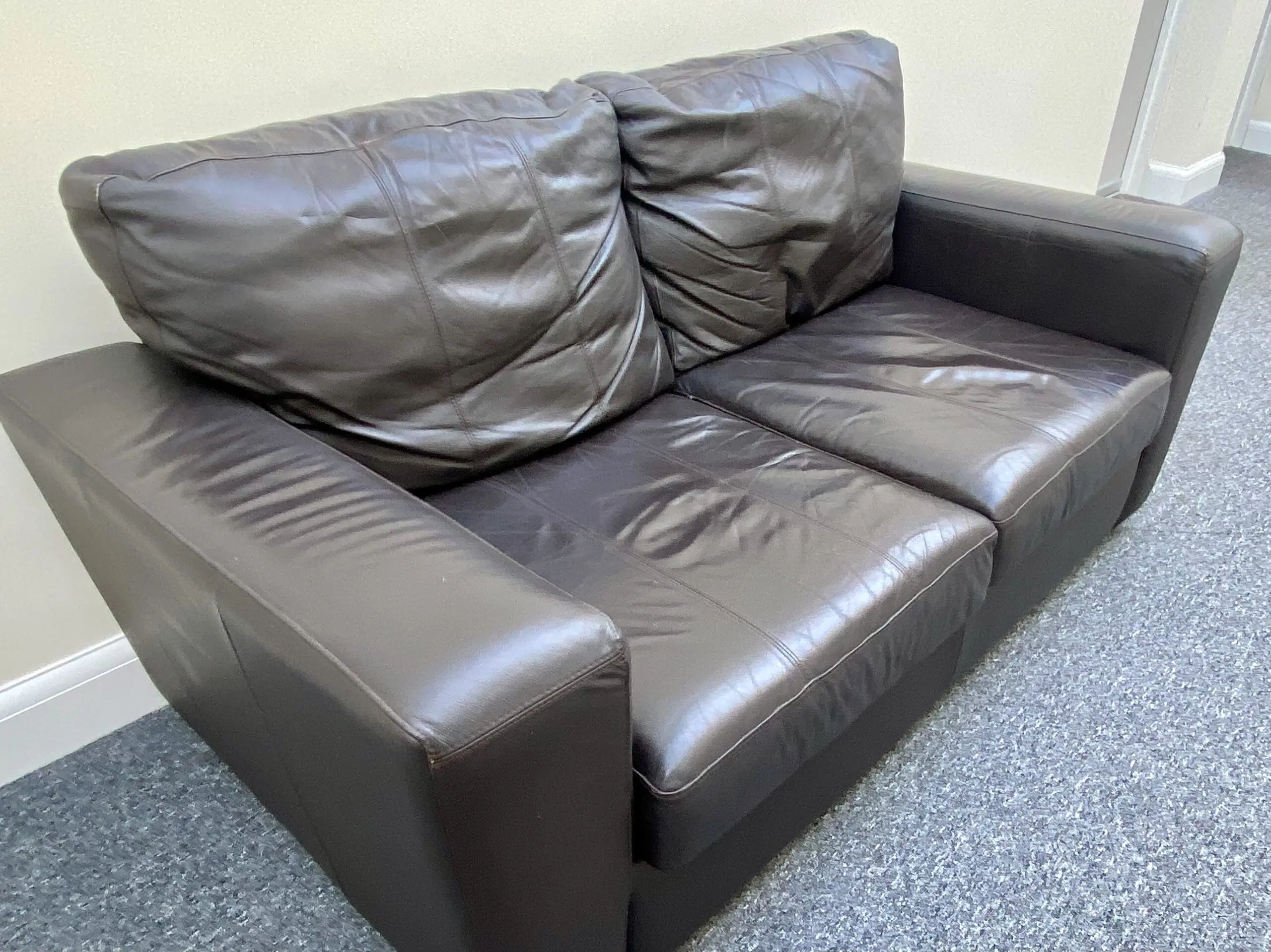Leather brown 2 seater sofa bed